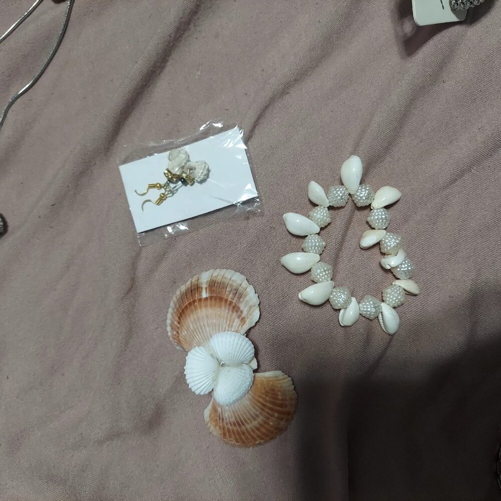 Handmade natural sea shell jewelry conch earring, shell bracelet, hair clip